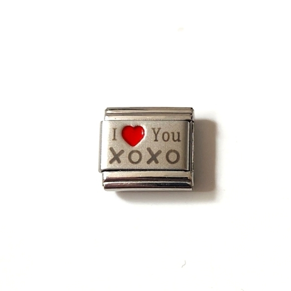 Italian Charmlink for Charm Bracelet I Love You XOXO Silver Red‎ - Picture 1 of 2